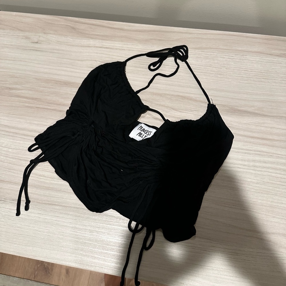 princess polly black halter tie top